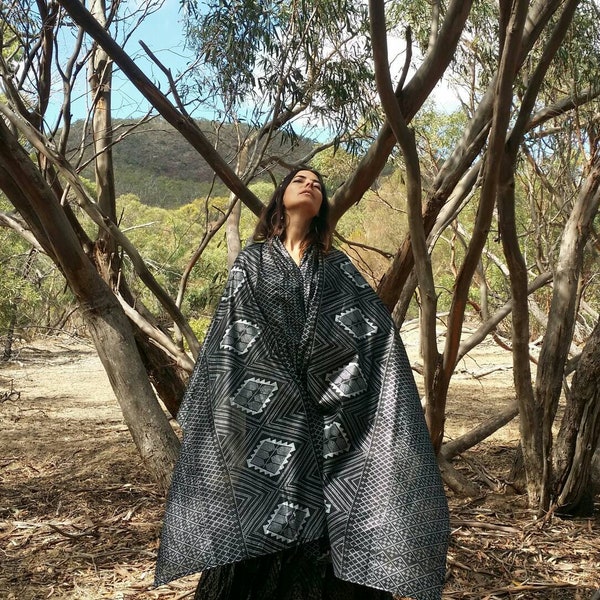 Assuit style wrap, cover up,  shawl for tribal fusion black and silver/gold