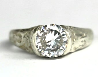 Dune organic ring sterling silver 2ct moissanite | textured dome ring