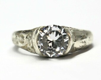 Dune organic ring sterling silver 2ct zircon size 6 one of a kind engagement ring