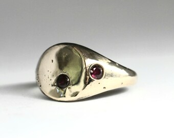 Sandcast bronze Signet Ring with Rubys Size 8