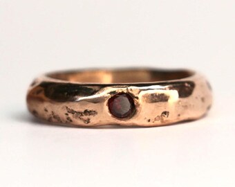 Covenant Ring size 6 sandcast copper band rustic elegant stacking ring with moissanite