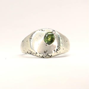Sandcast Sterling Silver Signet Ring: Green Sapphire, Size 5.5