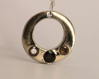Miriam' silver sandcast round necklace pendant with zirconia