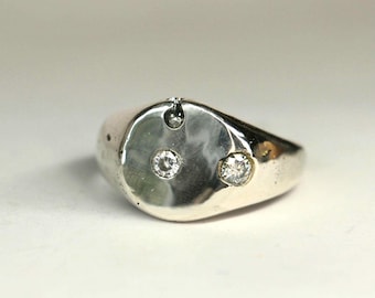 Silver Lunaris round signet with moissanite sandcast ring Made to order