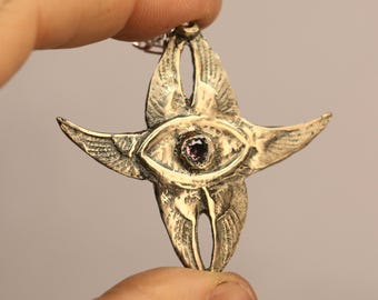 Seraphim silvery bronze sandcast necklace pendant with rose zirconia