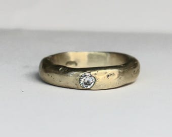 Covenant Ring 4.5US sandcast silver bronze band rustic elegant stacking ring with moissanite