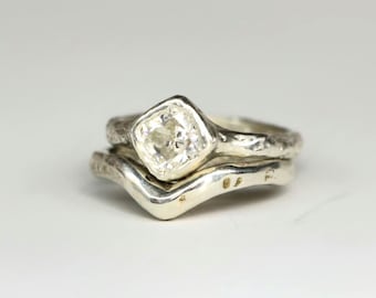 Cherish silver organic ring 1ct Moissanite cushion cut size 6 alternative engagement ring