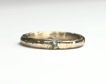 Covenant Ring delicate Sandcast Made to Order rustic elegant stacking ring with moissanite
