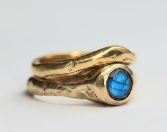 Rustic labradorite 9ct gold Ring | Organic molten unique engagement ring
