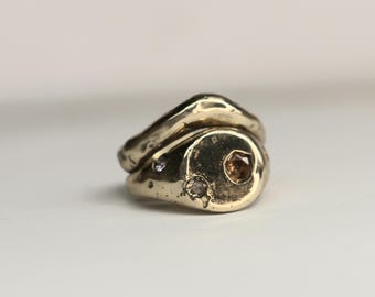 Lunaris Signet sandcast rustic multi gem ring band