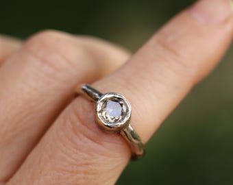Sandcast band rustic elegant ring bronze with lab champaigne gemstone size 7