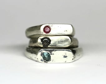 The grace signet sandcast Made to Order rustic elegant ring with gemstone