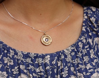 Sandcast golden bronze rose quartz pendant necklace handmade