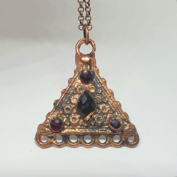 Faceted smoky quartz and garnet kuchi copper Electroformed necklace pendant