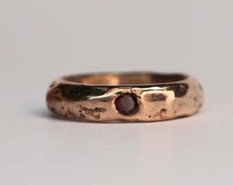 Covenant Ring size 6 sandcast copper band rustic elegant stacking ring with moissanite