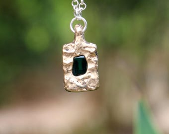 Sandcast Emerald golden bronze pendant necklace handmade