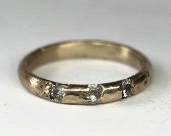 Trinity Sandcast rustic elegant stacking ring silver with moissanite size 7
