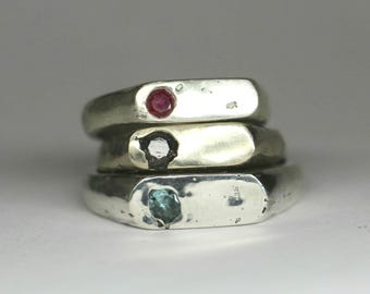 The grace signet sandcast Made to Order rustic elegant ring with gemstone