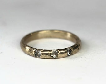 Trinity Sandcast Made to Order rustic elegant stacking ring silver with moissanite or garnet