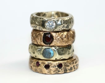 The Nomad sandcast rustic ring with gemstone | Organic textured band |Made in Australia