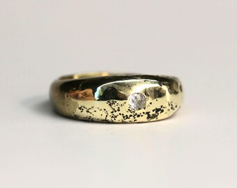 Esther Ring sandcast dome golden bronze rustic ring with  moissanite size 7