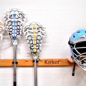 Engraved lacrosse stick (3) & helmet holder display