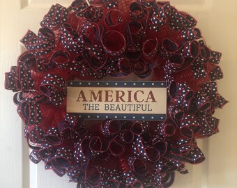 Patriotic wreath, deco mesh wreath,red white and blue wreath, patriotic decoration