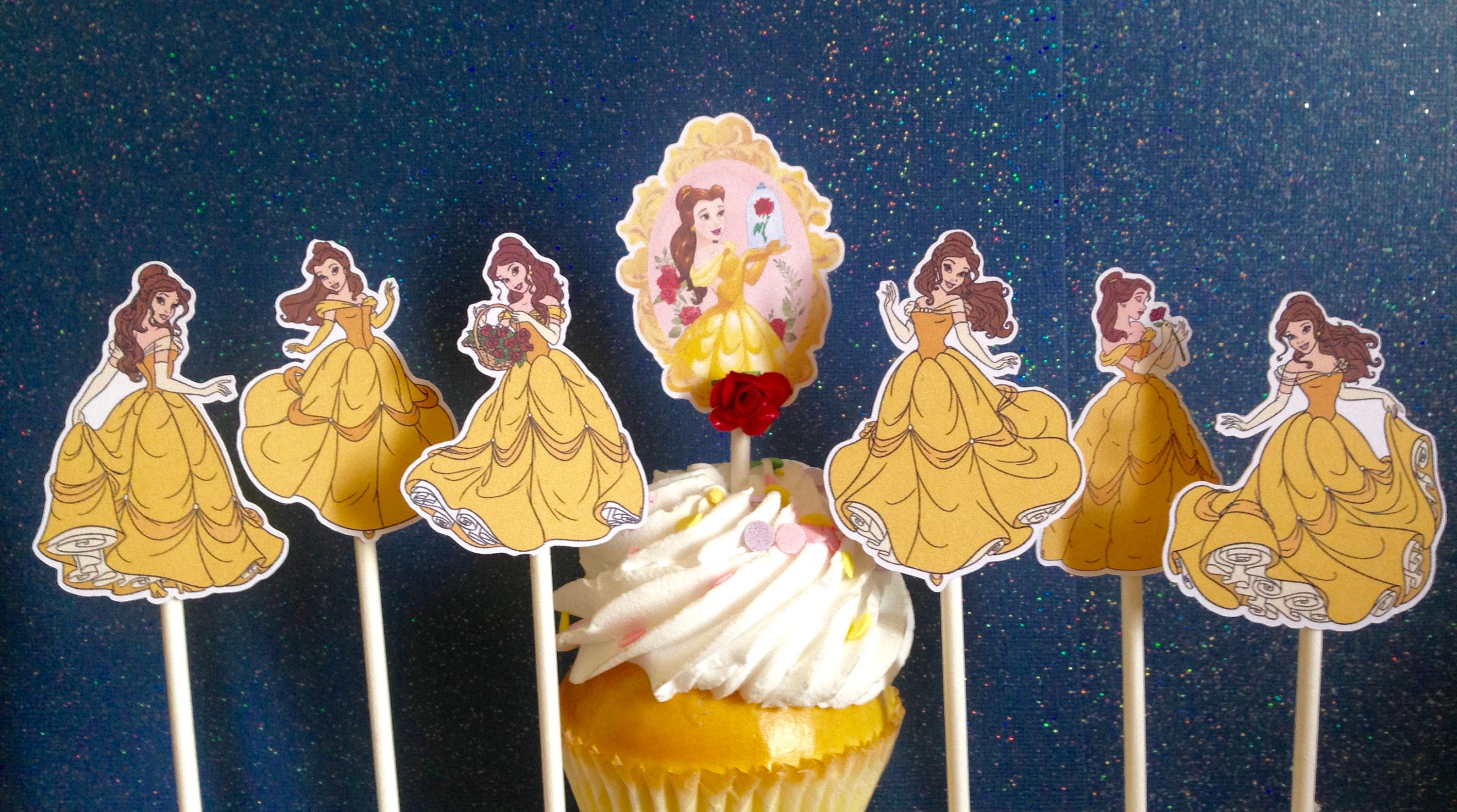 Belle cupcake toppers belle cake toppers beauty and the | Etsy