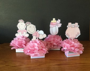 Pink Baby Shower Centerpiece: Satin Ribbon & Card Stock Decorations