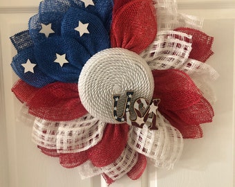 patriotic wreath, wreaths, red white and blue wreath