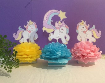 Unicorn Party Centerpieces: Hand-Cut Cardstock Decorations, Set of 3