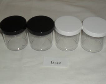 6 oz Clear Round Wide-Mouth Plastic Jars w/ Cap U-Pick Color & Qty. Free Shipping