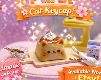 cute artisan keycaps - Pudding Cat Artisan Keycap- kawaii keycap - cat keycap - cute animal keycap- food artisan keycap - cherry mx keyboard