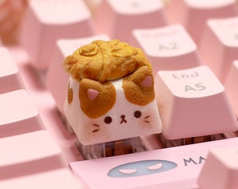 Taiyaki Orange Cat - white and orange cat - Kawaii Cat - Artisan Key Cap - cute keycaps - keyboard accessories