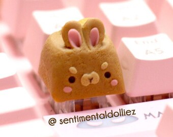 brown bunny rabbit Kawaii  - Artisan Key Cap - cute keycaps