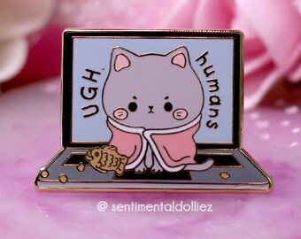 Kawaii Cat Enamel Pin: Angry Kitty on Laptop