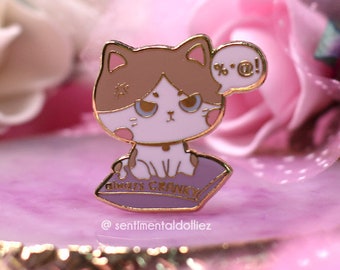 cat pin, kawaii cat enamel pin, cute kitty hard enamel pin, pastel cat pin, angry cat pin, moody kitty pin