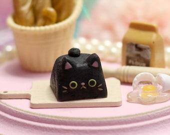 Kawaii Black Cat Artisan Keycap: Handmade Polymer Clay Keyboard Accessory
