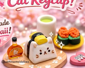 Kawaii Sushi Cat Artisan Keycap - cute cat keycaps - kawaii artisan keycaps- keycaps for gaming keyboard - cute cat keycap -desk accessories