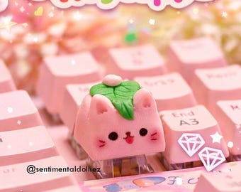 cute cat artisan keycaps -Mochi Cat Keycap - kawaii cat artisan keycap- cute food keycap- cute animals keycap - pastel keycap -anime keycap