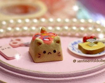 Frosted Cookie Cat Artisan Keycap-Cute Dessert Cat Keycap, Kawaii Keyboard Keycap,Food Keycap for Mechanical Keyboard, desk accessories