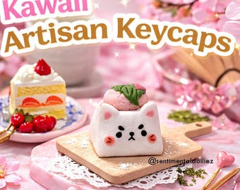cute cat artisan keycaps -Mochi Cat Keycap - kawaii cat artisan keycap- cute food keycap- cute animals keycap - keyboard accessories
