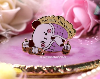 Pin de esmalte de panda kawaii: adicto al té de burbujas socialmente incómodo