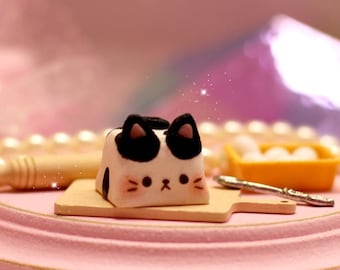 Black and white Cat Artisan Keycap-Cute Kitty Keycap,Kawaii Keyboard Keycap,Minimal Cat Keycap for Mechanical Keyboard, desk accessories
