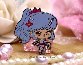 Pin de esmalte Chibi Yukata: Cola de caballo azul kawaii