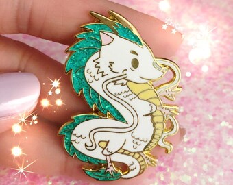 spirited away, kaku enamel pins, gold pins, kawaii enamel pins, studio ghibli pins, kawaii hard enamel pins, haku dragon, ready to ship
