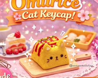 cute cat artisan keycaps - Kawaii Omurice Cat Keycap  - kawaii food keycaps - keycaps for gaming keyboard - cute cat keycap - pastel keycaps