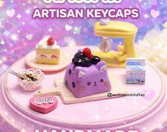 kawaii cat artisan keycap, boba tea keycap, kawaii artisan keycaps - keycaps for gaming keyboard - cute cat keycap - pastel keycaps