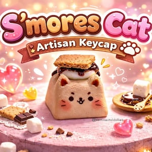 Teclas con diseño de gato adorable y malvaviscos - Teclas artesanales - Teclas adorables - Teclas artesanales kawaii - Teclas para teclados de juegos - Tecla con diseño de gato adorable - Teclas en tonos pastel