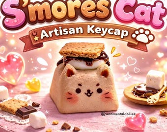 cute cat Smores keycaps - Artisan KeyCap -cute keycaps -kawaii artisan keycaps -keycaps for gaming keyboard -cute cat keycap -pastel keycaps